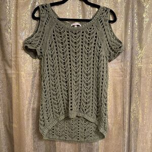 Victorias Secret Olive Green Open Knit Crochet Cold Shoulder Top Medium
